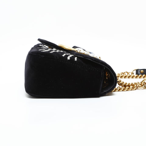 GUCCI Velour GG Marmont with Rhinestones Shoulder Bag black WS23323
