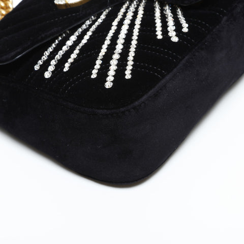 GUCCI Velour GG Marmont with Rhinestones Shoulder Bag black WS23323