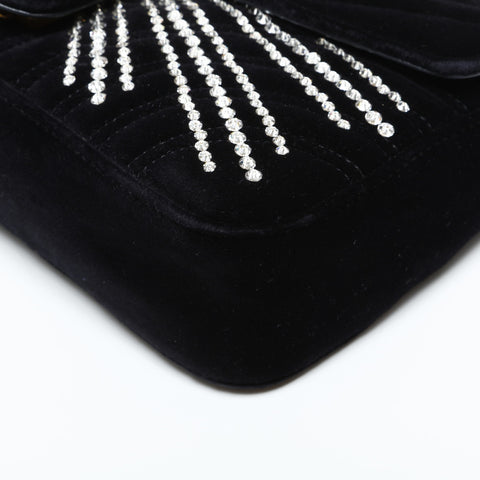 GUCCI Velour GG Marmont with Rhinestones Shoulder Bag black WS23323