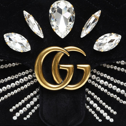 GUCCI Velour GG Marmont with Rhinestones Shoulder Bag black WS23323