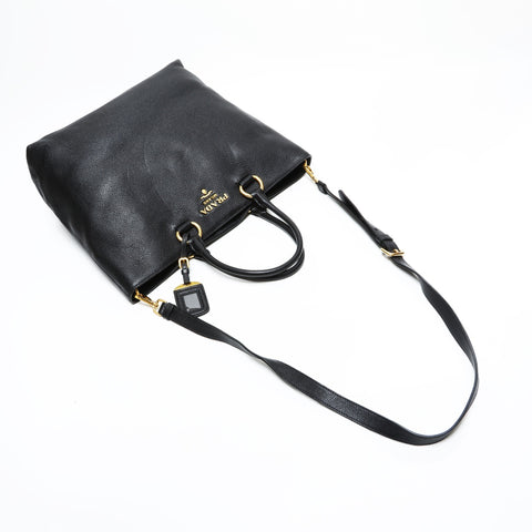 PRADA Leather 2way Handbag black WS23325