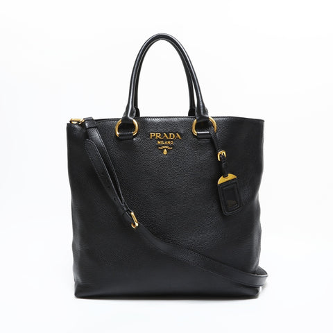 PRADA Leather 2way Handbag black WS23325