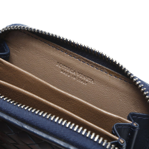 BOTTEGAVENETA INTRECCIATO Card Case Wallet Round Zip Compact Wallet Coin case blue WS23329