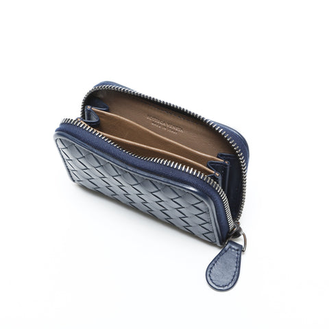 BOTTEGAVENETA INTRECCIATO Card Case Wallet Round Zip Compact Wallet Coin case blue WS23329