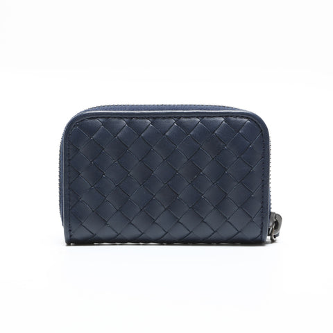 BOTTEGAVENETA INTRECCIATO Card Case Wallet Round Zip Compact Wallet Coin case blue WS23329
