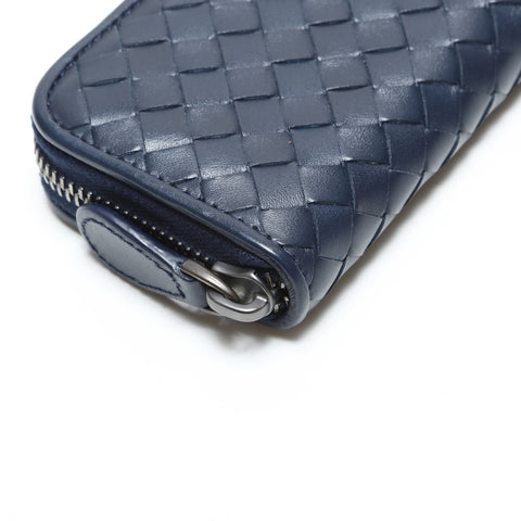 BOTTEGAVENETA INTRECCIATO Card Case Wallet Round Zip Compact Wallet Coin case blue WS23329