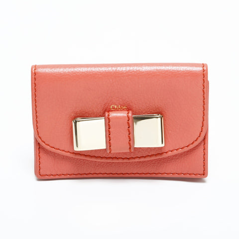 Chloe Leather Ribbon Card Case pink WS23338