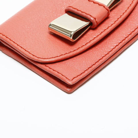 Chloe Leather Ribbon Card Case pink WS23338