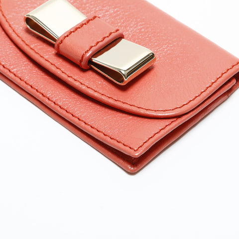 Chloe Leather Ribbon Card Case pink WS23338