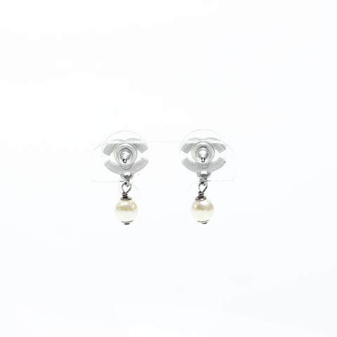 CHANEL 10A 2010 Rhinestone COCO Mark Pearl Pierce Silver WS23343