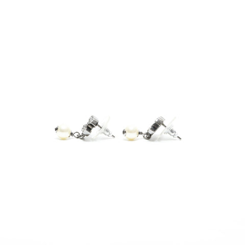 CHANEL 10A 2010 Rhinestone COCO Mark Pearl Pierce Silver WS23343