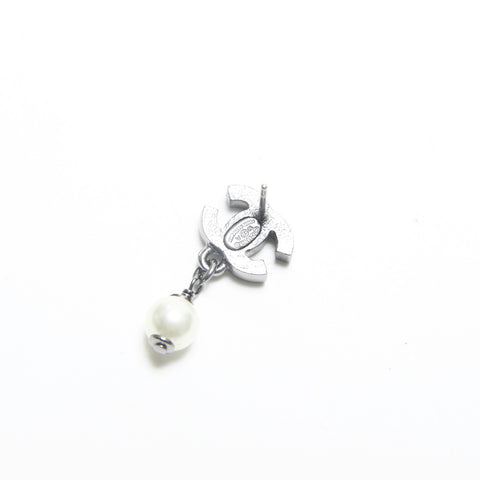 CHANEL 10A 2010 Rhinestone COCO Mark Pearl Pierce Silver WS23343