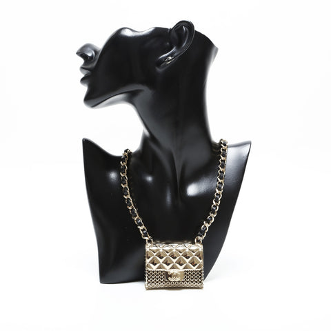 CHANEL B21S 2021 Matelasse Chain Bag Pendant Necklace gold WS23346
