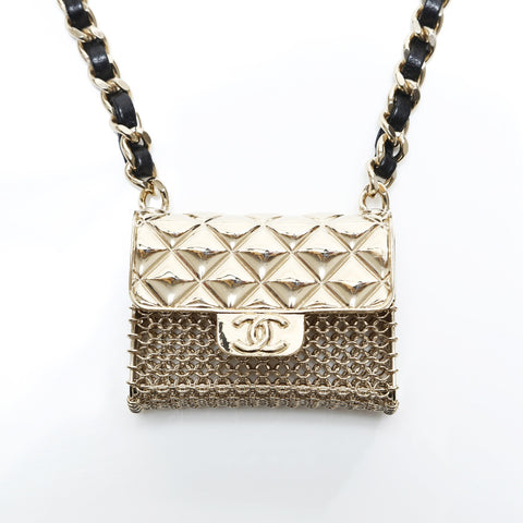 CHANEL B21S 2021 Matelasse Chain Bag Pendant Necklace gold WS23346