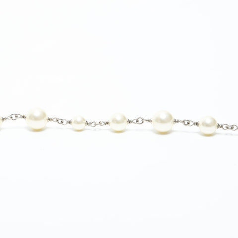 CHANEL A12A 2012 COCO Mark Pearl Rhinestone Necklace Silver WS23347