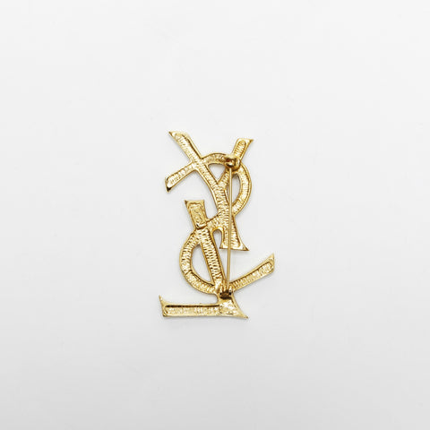 YVES SAINT LAURENT Logo rhinestone Brooch gold WS23355