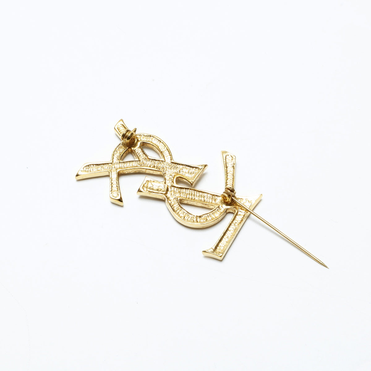 YVES SAINT LAURENT Logo rhinestone Brooch gold WS23355 – NUIR VINTAGE