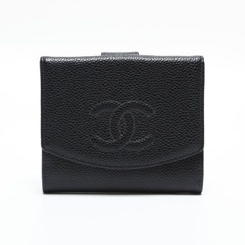 CHANEL COCO Mark Caviar Skin No. 6 2000-2002 Tri-fold wallet black WS23356