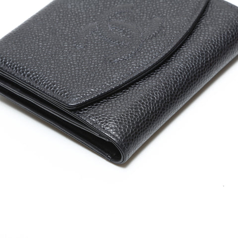 CHANEL COCO Mark Caviar Skin No. 6 2000-2002 Tri-fold wallet black WS23356