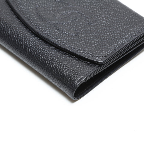 CHANEL COCO Mark Caviar Skin No. 6 2000-2002 Tri-fold wallet black WS23356