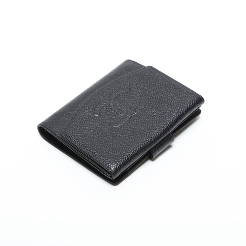 CHANEL COCO Mark Caviar Skin No. 6 2000-2002 Tri-fold wallet black WS23356