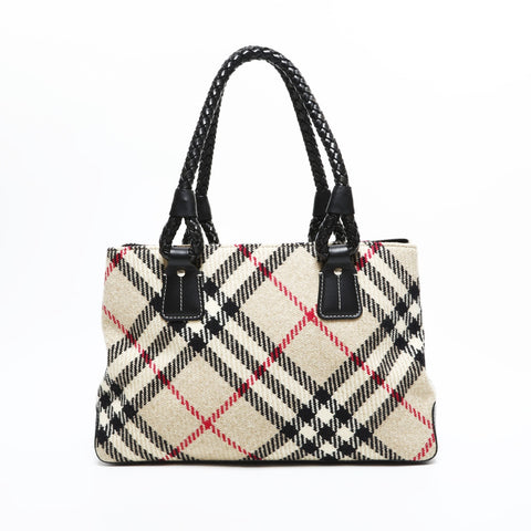 BURBERRY Wool Leather Nova Check Shoulder Bag beige WS23374