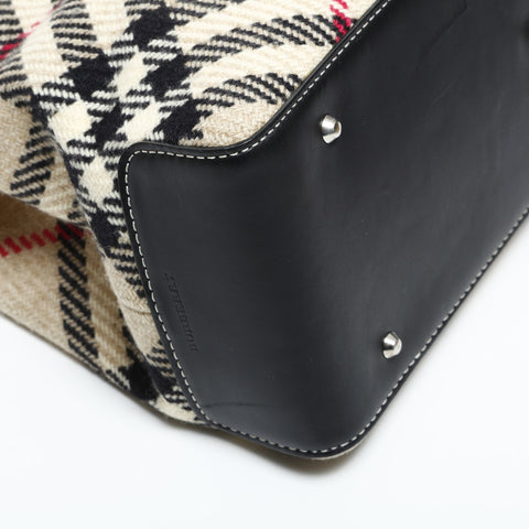 BURBERRY Wool Leather Nova Check Shoulder Bag beige WS23374