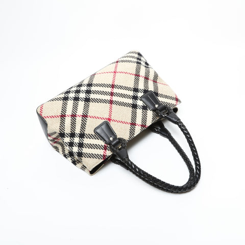 BURBERRY Wool Leather Nova Check Shoulder Bag beige WS23374