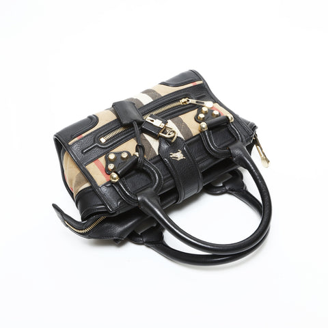 BURBERRY Nova check leather Handbag Beige black WS23376