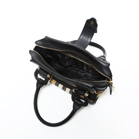 BURBERRY Nova check leather Handbag Beige black WS23376