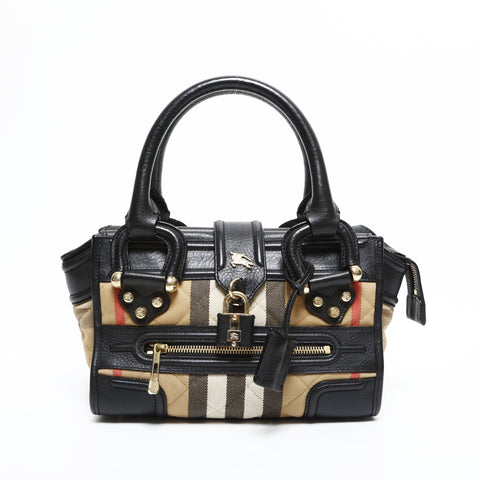 BURBERRY Nova check leather Handbag Beige black WS23376