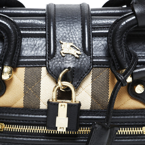 BURBERRY Nova check leather Handbag Beige black WS23376