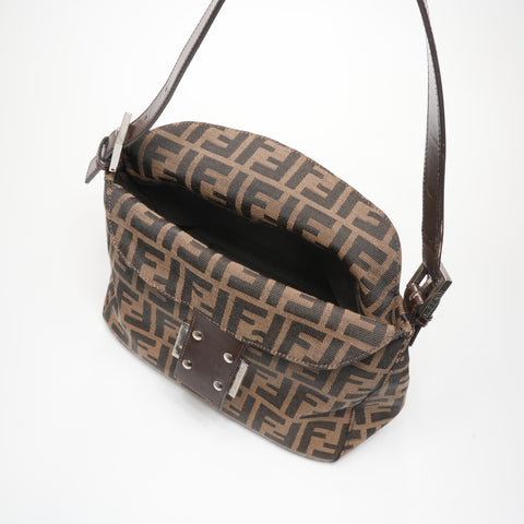 FENDI Zucca Canvas Mamma Bucket Shoulder Bag Brown WS23388