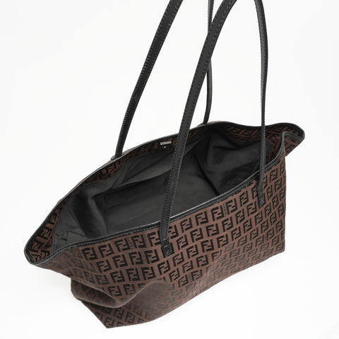 FENDI Zucchino canvas shoulder bag Tote Bag Brown WS23389