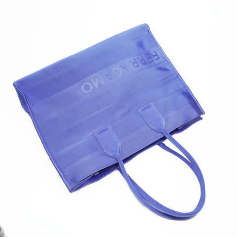 Salvatore Ferragamo Logo Nylon Canvas Shopping Tote Tote Bag blue WS23398