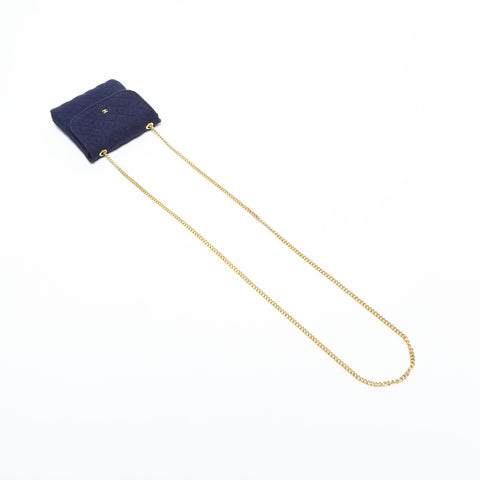 CHANEL Cotton Mini Pouch Necklace Shoulder Bag Navy WS23406