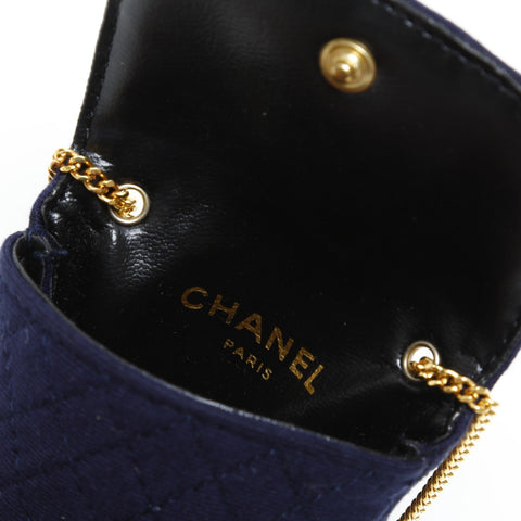 CHANEL Cotton Mini Pouch Necklace Shoulder Bag Navy WS23406