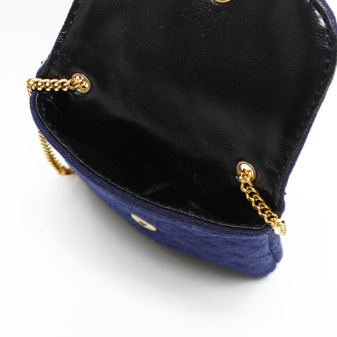 CHANEL Cotton Mini Pouch Necklace Shoulder Bag Navy WS23406
