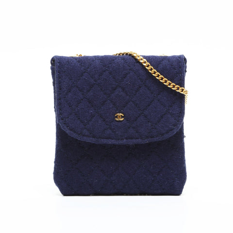 CHANEL Cotton Mini Pouch Necklace Shoulder Bag Navy WS23406