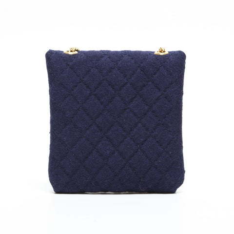 CHANEL Cotton Mini Pouch Necklace Shoulder Bag Navy WS23406