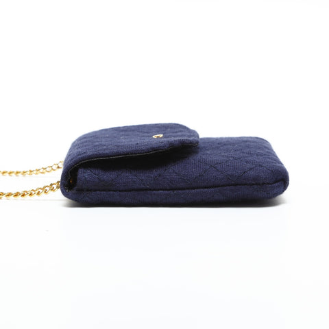 CHANEL Cotton Mini Pouch Necklace Shoulder Bag Navy WS23406