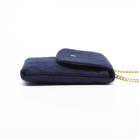 CHANEL Cotton Mini Pouch Necklace Shoulder Bag Navy WS23406