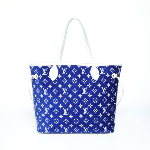 LOUIS VUITTON Monogram Jacquard Velvet Neverfull MM Tote Bag blue WS23407