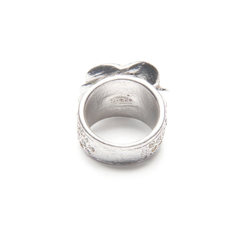 CHANEL #14 COCO Mark Rhinestone Camellia 04P 2004 Ring Silver WS23423