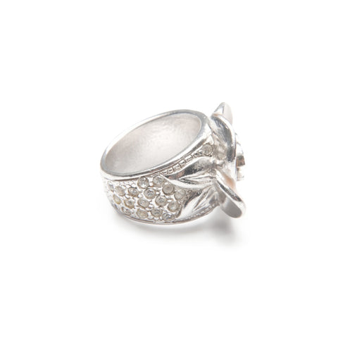 CHANEL #14 COCO Mark Rhinestone Camellia 04P 2004 Ring Silver WS23423