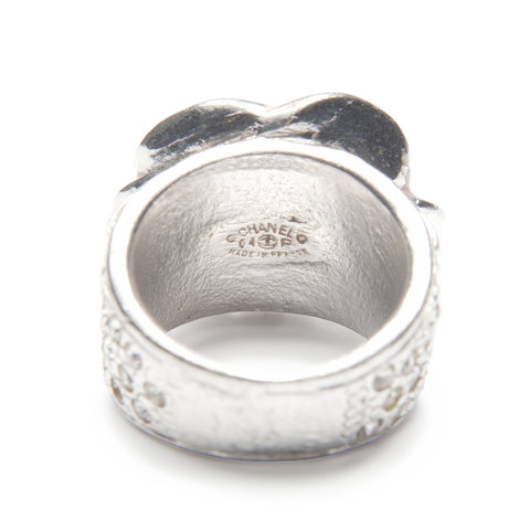 CHANEL #14 COCO Mark Rhinestone Camellia 04P 2004 Ring Silver WS23423