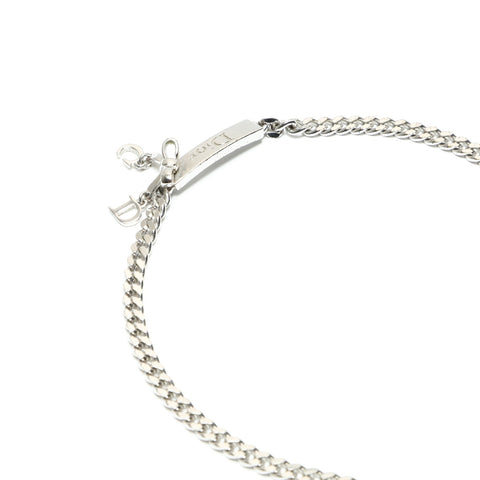 Christian Dior Logo Plate Ribbon Necklace Silver WS23427