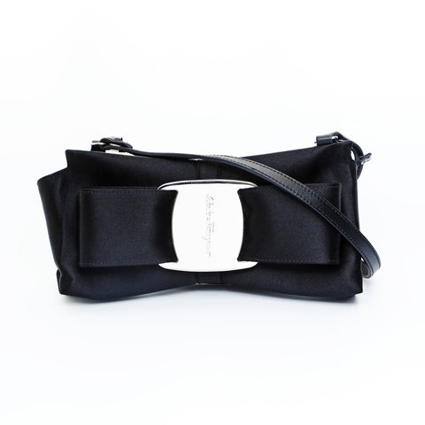 Salvatore Ferragamo Vara Satin Ribbon Shoulder Bag black WS23433
