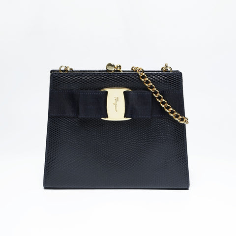 Salvatore Ferragamo Vara Mini Chain Shoulder Bag Navy WS23434