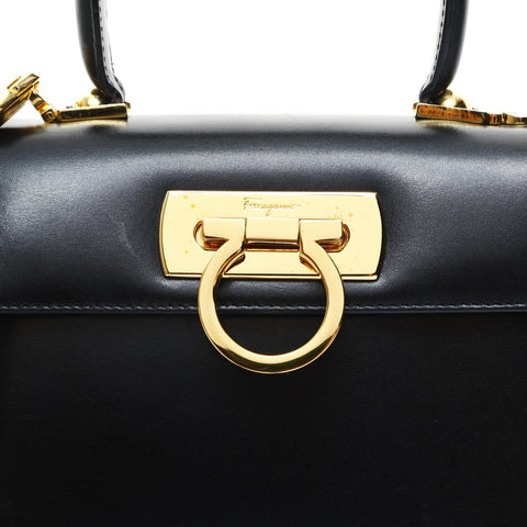 Salvatore Ferragamo Gancini Leather 2way Handbag black WS23437